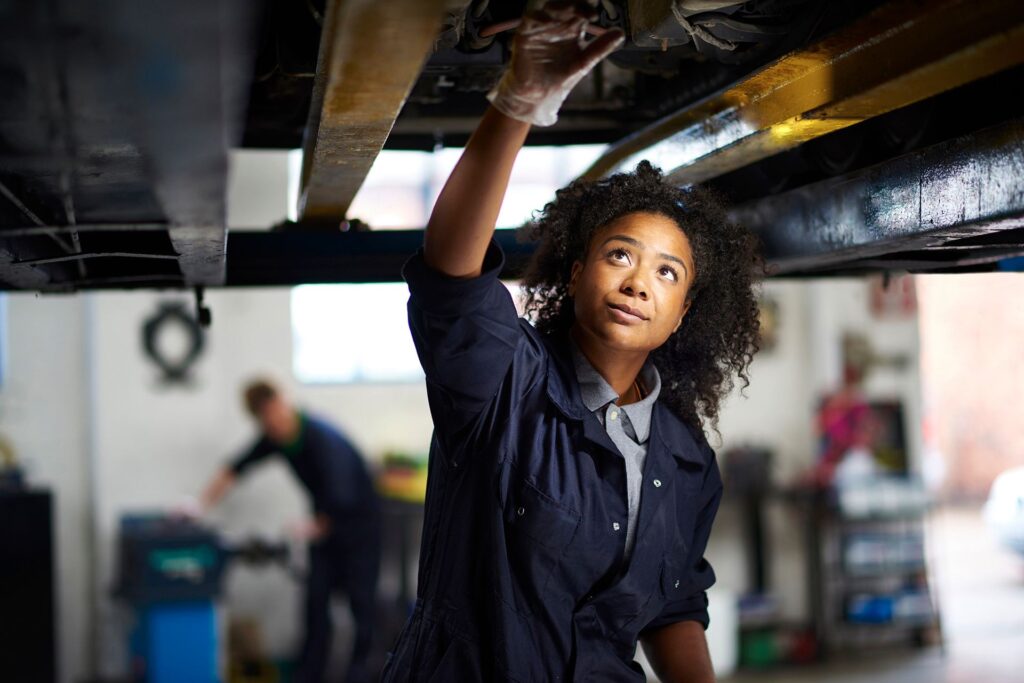 Female garage business owner