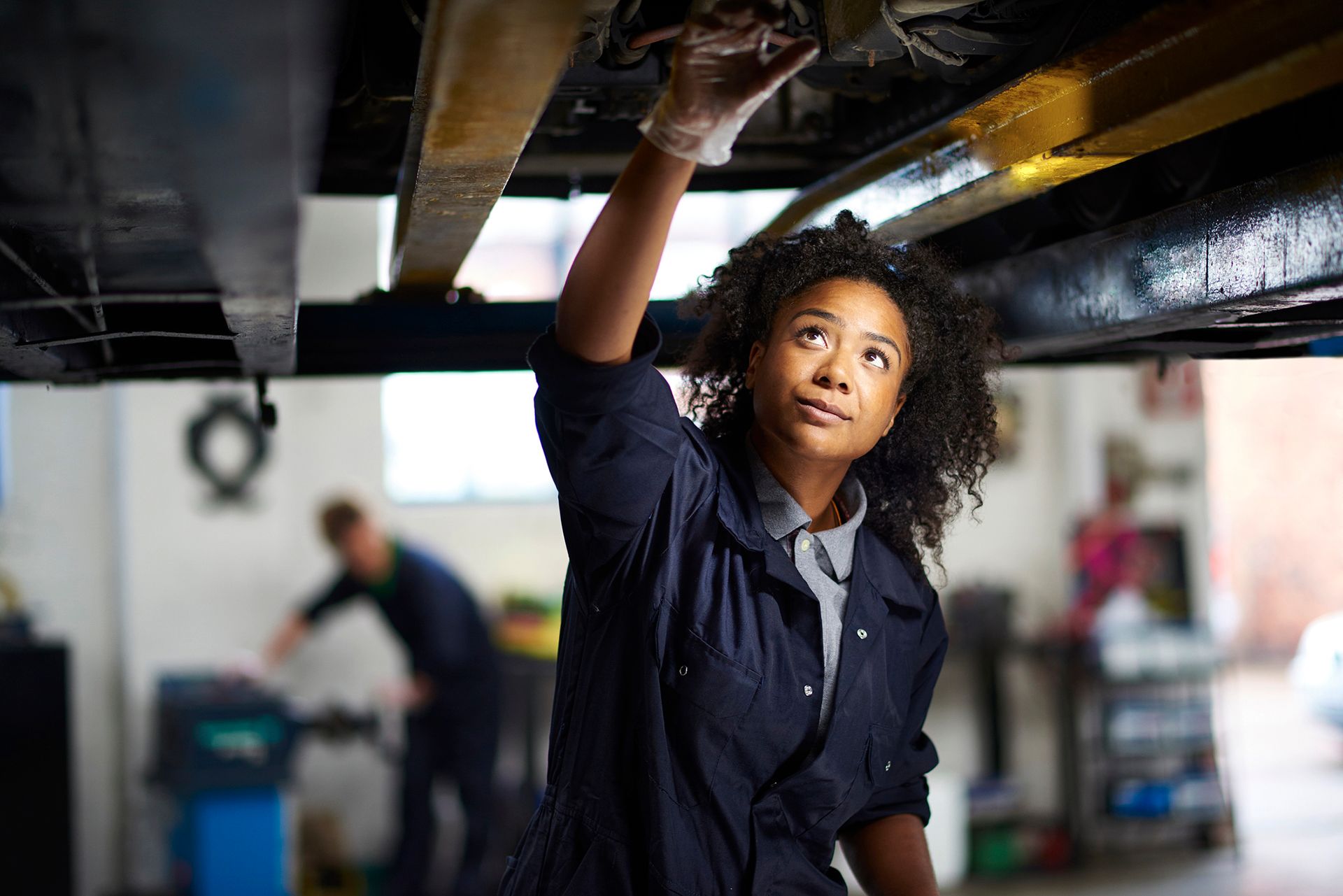 Female garage business owner