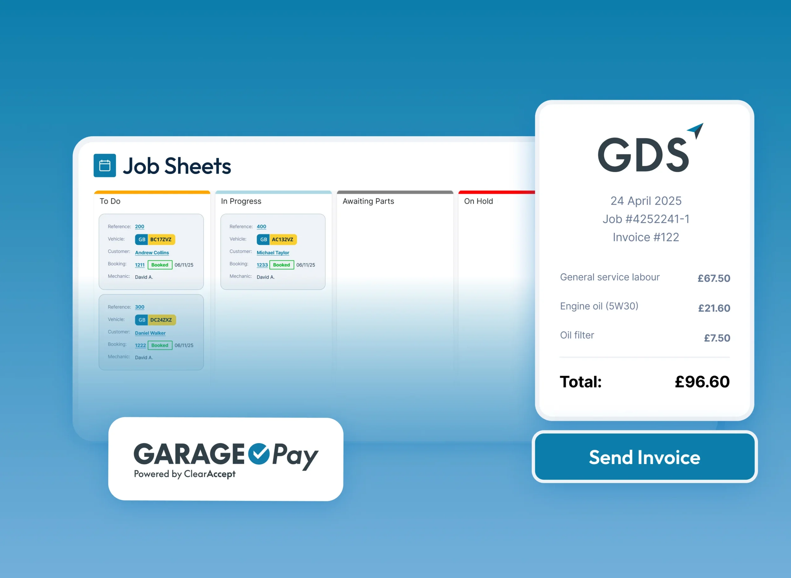 gds garagepay invoicing feature screenshot